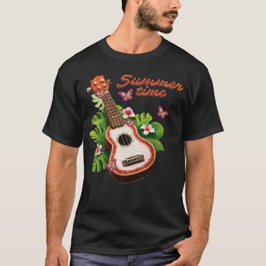 Summer Time Hawaii Ukulele Lute Flowers T-Shirt (Vorderseite)