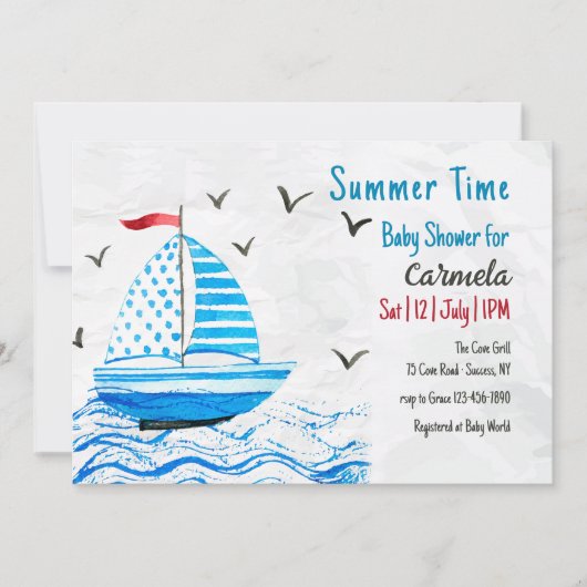 Summer Time Sailboat Kinderdusche Einladung (Vorderseite)