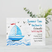 Summer Time Sailboat Kinderdusche Einladung (Stehend Vorderseite)