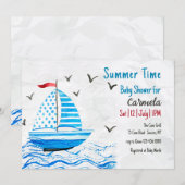 Summer Time Sailboat Kinderdusche Einladung (Vorne/Hinten)