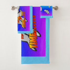 Summer Time Whales Cartoon Turqoise Badetuch Set