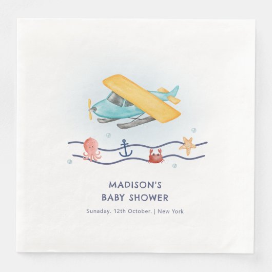 Summer Travel Adventure Sea Airplane Baby Shower Serviette (Vorderseite)