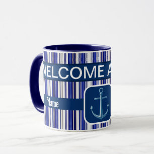 Summer trendy Navy Blue Boat Stripes Collection Tasse