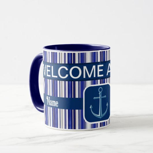Summer trendy Navy Blue Boat Stripes Collection Tasse (Vorderseite Links)