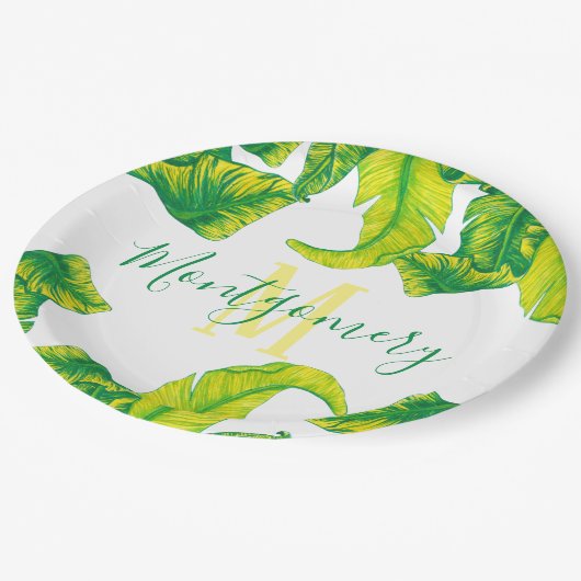 Summer Tropical Banana Blätter Pappteller (Schrägansicht)