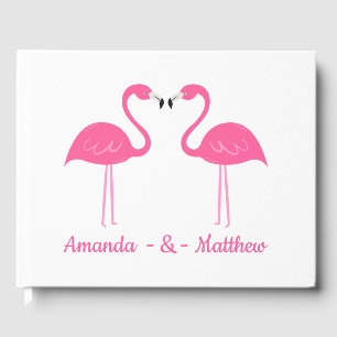 Summer Tropical Beach Black Pink Flamingo Wedding Gästebuch