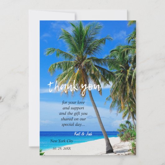 Summer Tropical Beach Palm Wedding Danke CARD Einladung (Vorderseite)