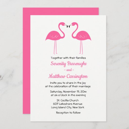 Summer Tropical Beach Pink Flamingo Wedding Einladung (Vorne/Hinten)