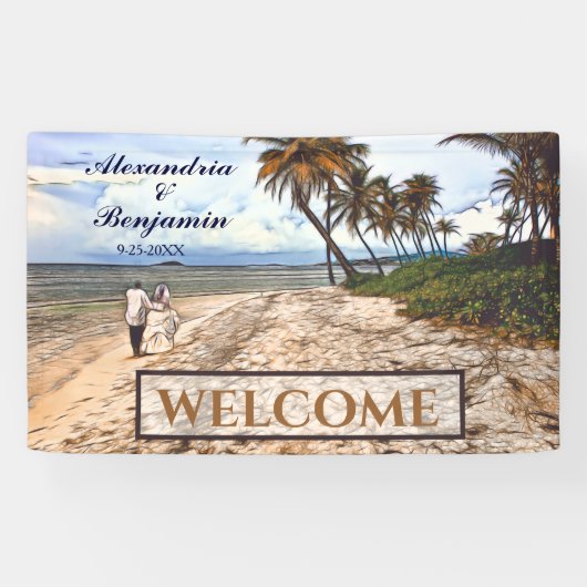 Summer Tropical Beach Wedding Wasserfarbe Custom Banner (Horizontal)