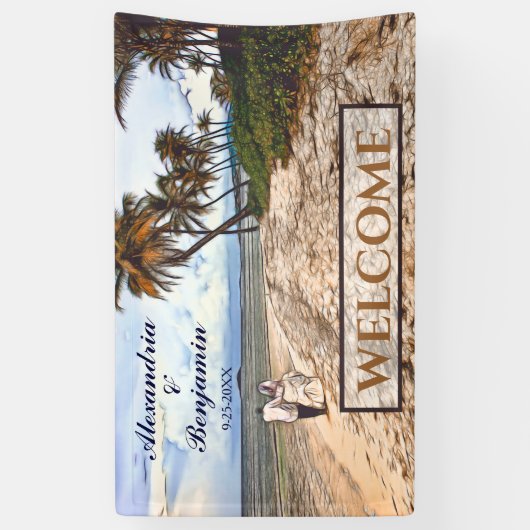 Summer Tropical Beach Wedding Wasserfarbe Custom Banner (Vertikal)