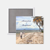 Summer Tropical Beach Wedding Wasserfarbe Custom Magnet (Vorderseite/Rückseite)
