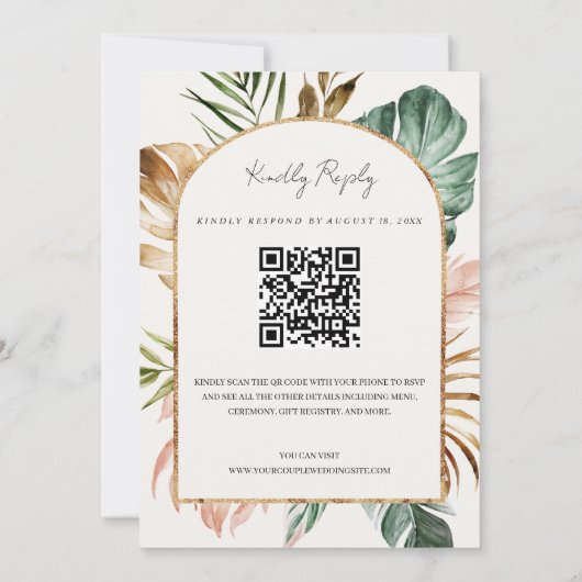 Summer Tropical Blätter Arch QR Code UAWG Wedding Einladung (Rückseite)
