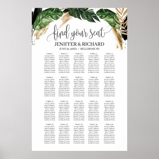 Summer Tropical Blätter Gold und Schwarz Splash Poster (Vorne)