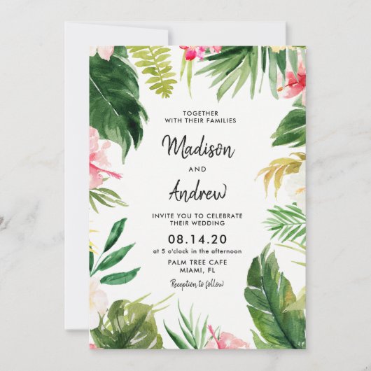 Summer Tropical Blätter Hochzeitskarte Einladung (Vorderseite)