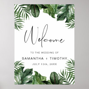 Summer Tropical Blätter Portrait Wedding Willkomme Poster
