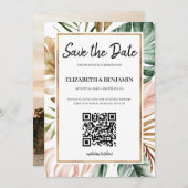 Summer Tropical Blätter QR Code Foto Save the Date (Vorne/Hinten)