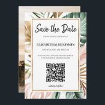 Summer Tropical Blätter QR Code Foto Save the Date<br><div class="desc">Modernes und elegantes Design gedruckt Minimalistischen Summer Tropical Blätter QR Code Foto Save the Date,  dass mit Ihrem Text angepasst werden kann. Bitte klicken Sie auf den Button "Anpassen" und verwenden Sie unser Design-Tool,  um diese Vorlage zu ändern. Karo im Grafikdesign-Store für andere Produkte,  die diesem Design entsprechen!</div>