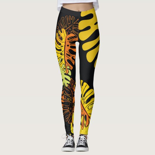 Summer Tropical Blätter Vintages Design Leggings (Vorderseite)