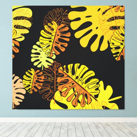 Summer Tropical Blätter Vintages Design Leinwanddruck (Insitu (Holzboden))