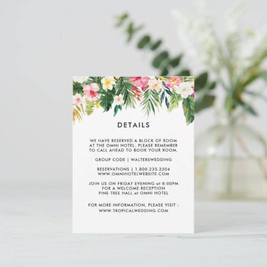 Summer Tropical Blätter Wedding Details Cards RSVP Karte (Stehend Vorderseite)