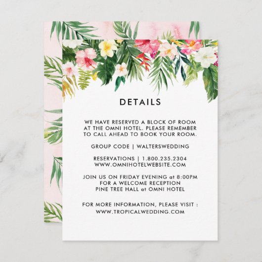 Summer Tropical Blätter Wedding Details Cards RSVP Karte (Vorne/Hinten)