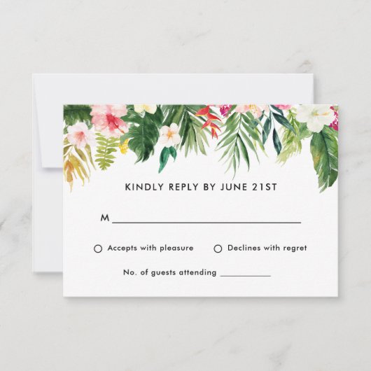 Summer Tropical Blätter Wedding RSVP Antwortkarte Karte (Vorderseite)