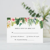 Summer Tropical Blätter Wedding RSVP Antwortkarte Karte (Stehend Vorderseite)