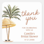 Summer Tropical Brautparty Vielen Dank Quadratischer Aufkleber (Vorderseite)