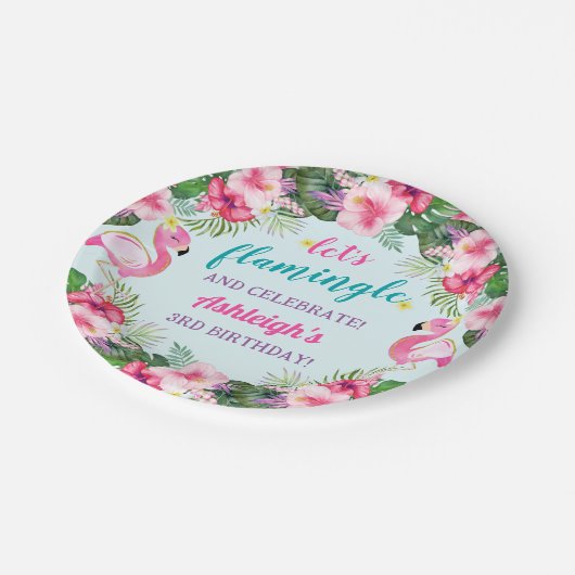 Summer Tropical Flamingo Geburtstag Pappteller (Schrägansicht)