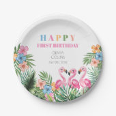 Summer Tropical Flamingo Happy 1. Geburtstag Party Pappteller (Vorderseite)