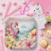 Summer Tropical Flamingo Luau Plate Design Pappteller (Party)