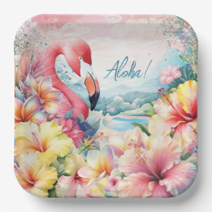 Summer Tropical Flamingo Luau Plate Design Pappteller