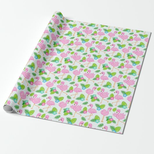 Summer Tropical Flamingo und Blumenmuster Geschenkpapier (Ungerollt)