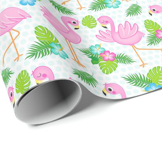 Summer Tropical Flamingo und Blumenmuster Geschenkpapier (Rolleneckpunkt)