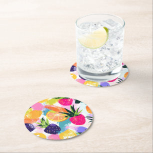 Summer Tropical Fruit Fiesta Runder Pappuntersetzer