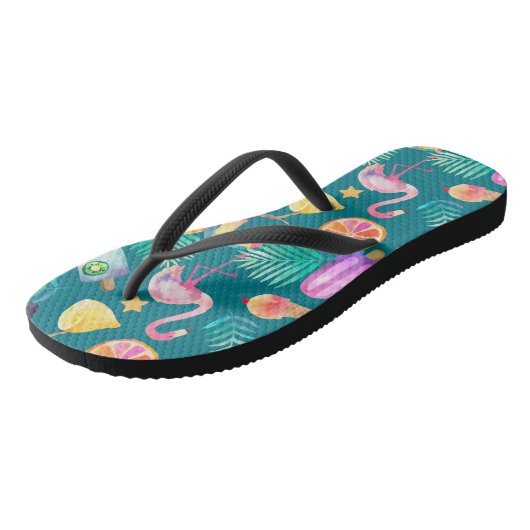 Summer Tropical Fun Aquamarines Muster Badesandalen (Schrägansicht)