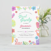 Summer Tropical Kids Pool Geburtstagsparty Einladung (Stehend Vorderseite)