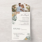 Summer Tropical Palm Blätter Hochzeit Foto All In One Einladung (Innen Boden)