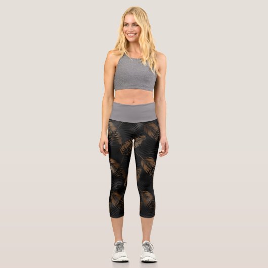 Summer Tropical Palm Blätter Muster Capri Leggings (Vorderseite)
