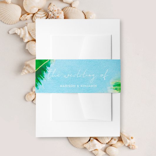 Summer Tropical Palm Tree Beach Hochzeit Einladungsbanderole