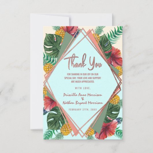 Summer Tropical Pineapa Blätter Blumendanke Dankeskarte (Vorderseite)