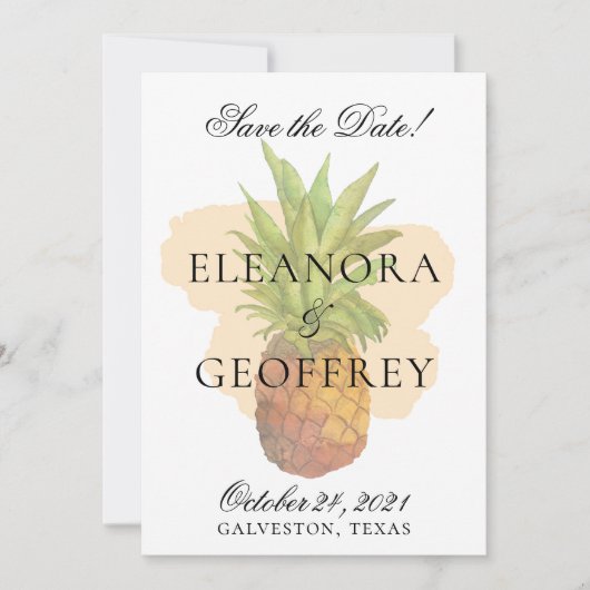 Summer Tropical Pineapass Watercolor Wedding Foto Save The Date (Vorderseite)