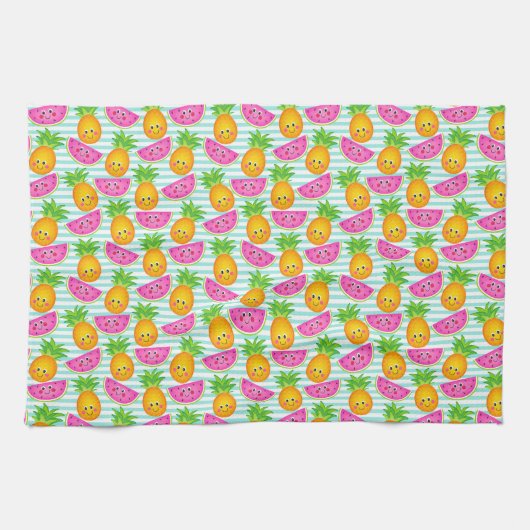 Summer Tropical Pineapse & Watermelon Muster Geschirrtuch (Horizontal)
