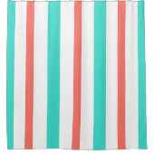Summer Turquoise Coral White Vertical Stripes Duschvorhang (Vorderseite)