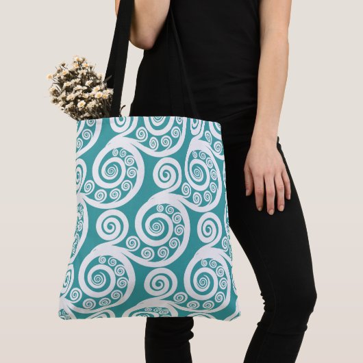 Summer Turquoise White Botanical Fern Blätter Curl Tasche (Von Nahem)