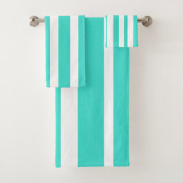 Summer Turquoise White Stripes Badhandtuch Set