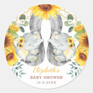 Summer Twin Elephant Babies Sonnenblumendusche Runder Aufkleber