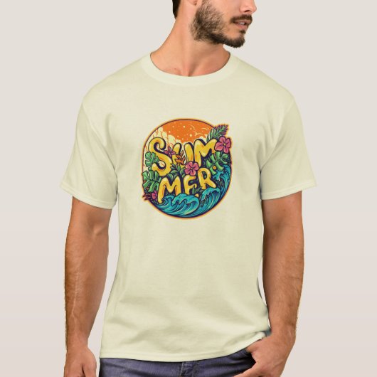 Summer Typographic Tropical Waves T-Shirt (Vorderseite)