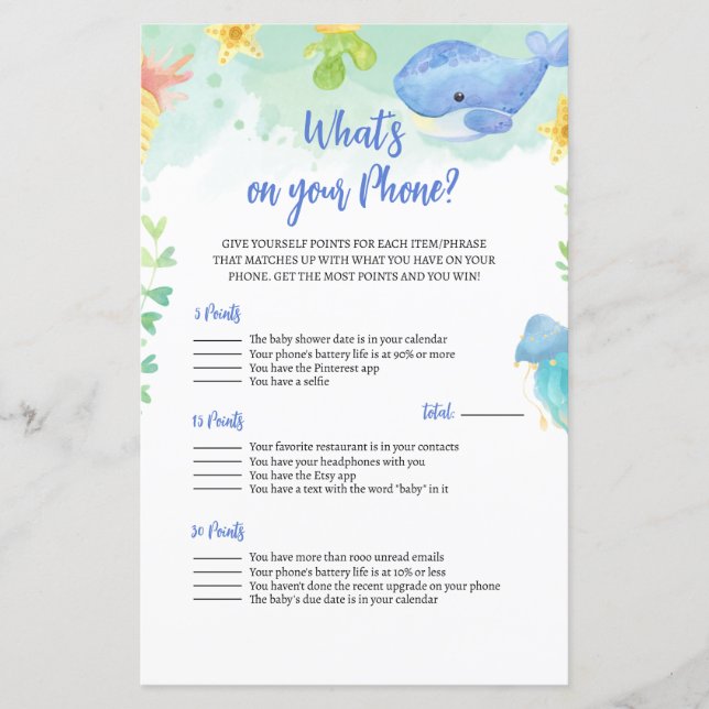 Summer under Sea Baby Shower Game (Vorderseite)