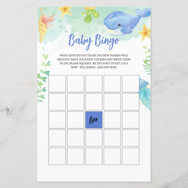 Summer Under Sea Baby Shower Game BINGO (Vorderseite)